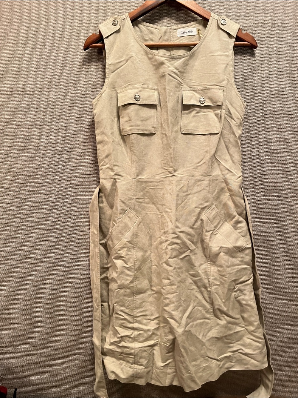 Calvin Klein Beige Khaki Midi Dress with pockets